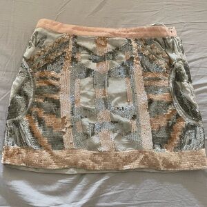 Sequin Embellished Skirt - Silver and Peach